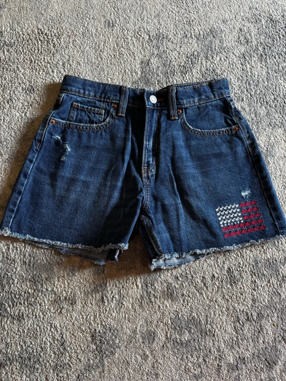 Old Navy Blue Denim High-Rise Jean Shorts with Flag Patch
